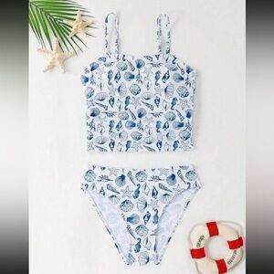 Kids Swim Set - Blue Seashell Print